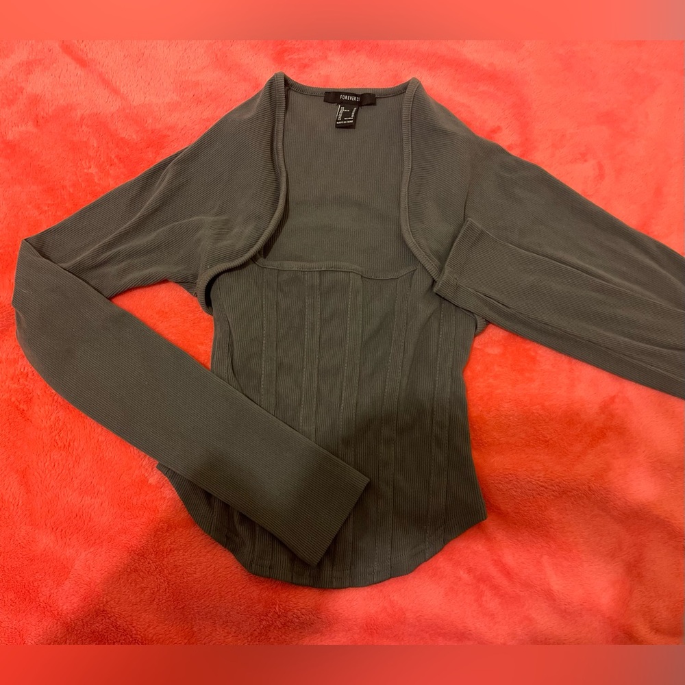 Charcoal Gray Long Sleeve shrug with matching corset top